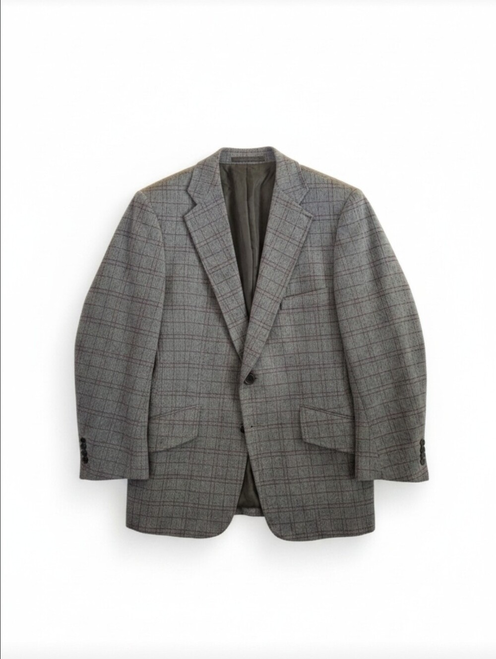 VTG Eagle Clothes Gray Red Plaid Tweed Blazer Sport Coat 38R Morris Alpert Retro